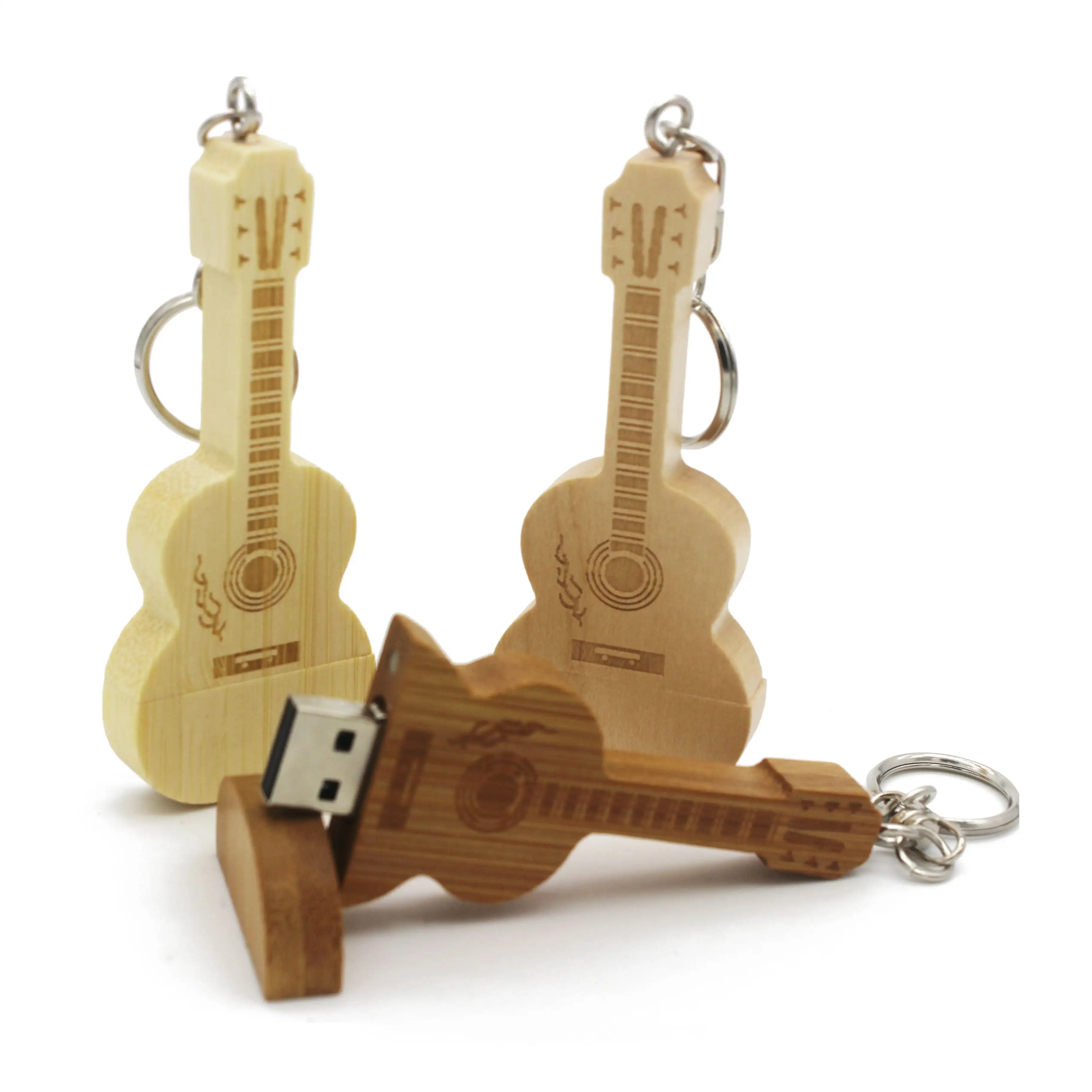 Tùy Chỉnh Tre Hoặc Gỗ Guitar Shape USB Flash Drive Đối Với Khuyến Mãi Âm Nhạc Quà Tặng Giveaways Nhạc Sĩ Concert