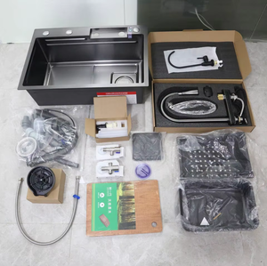 SUS304 wastafel dapur air terjun Stainless Steel, wastafel bawah mangkuk ganda dengan Rinser kaca multifungsi dan papan pengering pintar - Product Image 2