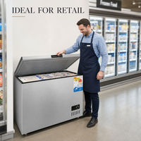 Congélateur coffre à économie d'énergie à refroidissement direct avec éclairage LED, panier métallique et roulettes pour le stockage alimentaire en cuisine