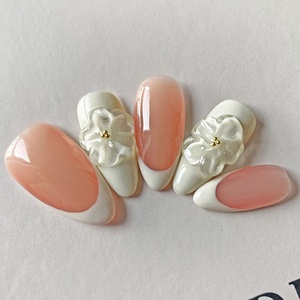 Venta al por mayor de <span class=keywords><strong>uñas</strong></span> cuadradas largas arte francés puntas flor 3D Gel acrílico 10 piezas manicura hecha a mano corta hecha a mano prensa en las <span class=keywords><strong>uñas</strong></span> - Product Image 4