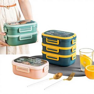 Lonchera Bento de Acero Inoxidable 304 de Doble Capa, Portátil, con Compartimentos, Estilo Japonés, para Estudiantes y Oficina, de Grado Alimenticio, 850 ml, Aislada - Product Image 3