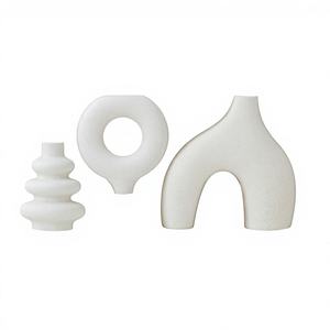 Juego de Tres Piezas de Estilo Bohemio, Jarrón de Cerámica <span class=keywords><strong>Blanco</strong></span>, Diseño Geométrico Redondo, Juego de Quemadores Lisos de Porcelana China - Product Image 1