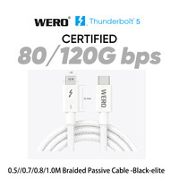 Câble Thunderbolt 5 tressé TPE/Nylon USB-C 80 Gbps 240 W 0,5/1,0 mètre certifié pour ordinateur portable, station d'accueil, SSD, moniteur