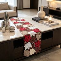 Chemin de table moderne et minimaliste avec applique feuille d'érable ajourée brodée pour table à manger, table basse, meuble TV, décoration intérieure