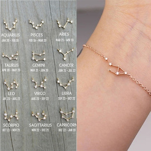 Bracelet tendance pour femmes avec signe <span class=keywords><strong>du</strong></span> zodiaque, couleur or, 12 charmes horoscopes, bijoux bracelets - Product Image 1