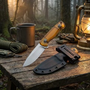มีดพับแบบ Fixed Blade รุ่น Custom Urban Phantom ขนาด 6.<span class=keywords><strong>1</strong></span> นิ้ว สำหรับงาน DIY OEM EDC ใบมีดทรง Drop Point ขอบมุมเอียง ทำจากเหล็ก D2 ด้ามจับแบบ Full Tang สำหรับเอาตัวรอด  วัสดุ Amber Ultem - Product Image 4