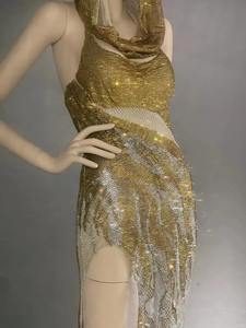 <span class=keywords><strong>QUEENS</strong></span> GOWN Costume Robe Or Sexy Fente Robe Avec Chapeau Fashion Show Stage Dress - Product Image 2