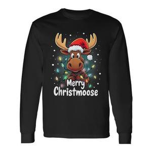 Camiseta de manga larga con estampado de ciervo navideño y luces navideñas de Merry Christmoose - Product Image 1