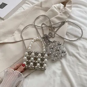 Fashion Summer Hot Wholesale Women's Shoulder handbag Hollow-out Sliver Beaded Pearls Mini Bags Purse