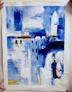 Pintura <span class=keywords><strong>al</strong></span> Óleo Impasto Abstracta de Estilo Moderno, Paisaje Urbano Mediterráneo, Hecha a Mano sobre Lienzo - Product Image 3