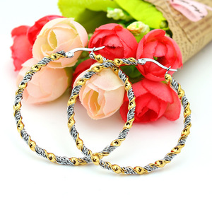 Boucles d'oreilles créoles rondes en acier inoxydable, couleur <span class=keywords><strong>or</strong></span>/mixte, grandes boucles d'oreilles rondes torsadées, pendientes, boucles d'oreilles créoles pour femmes - Product Image 2