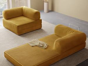 ชุดเตียงโซฟาสี่เหลี่ยมสีฟ้าส้มที่ทันสมัยขาผ้าสุญญากาศสำหรับวิลล่าห้องนั่งเล่นเฟอร์นิเจอร์แยกส่วน - Product Image 5