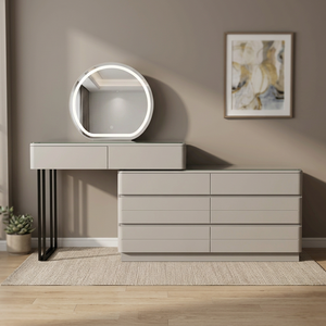 Modern Minimalist Makeup <b>Vanity</b> <b>Table</b> with Lighted <b>Mirror</b> Gray MDF Storage Bedroom Furniture - Product Image 4
