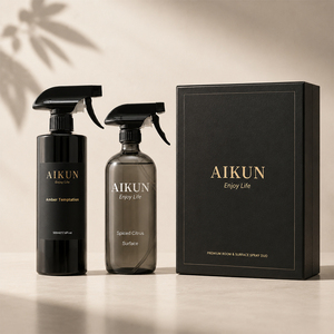 Aikun Low MOQ Matte Black PET 500ml 250ml Long Lasting Custom Scent Adhesive Label Foil <b>Box</b> Room Spray <b>Gift</b> Set for Ecommerce - Product Image 1