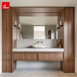 Тумба для ванной Alland Clean Lines в скандинавском винтажном стиле, подвесная, без ручек, из белого дуба, с раковиной - Product Image 5