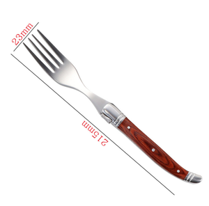 DF319 Juego de cubiertos de estilo vintage con logotipo personalizado, nueva colección, cuchillo para carne, tenedor, cuchara de mesa y cuchara para sopa, mango de madera roja - Product Image 4