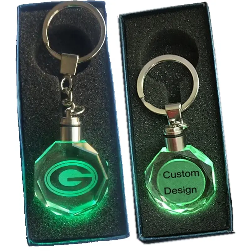 New style manufacturers custom off white green light keyring alphabet crystal keychain for return gift