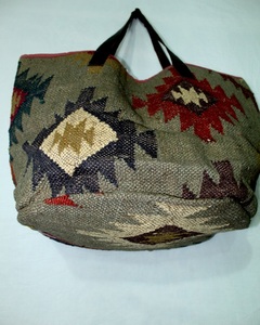 Bolso Tote de Gran Capacidad, Ligero, Hecho a Mano en India, de Alta Calidad, para Mujer, con Correa de Cuero y Yute, Estilo Vintage, Cierre Abierto - Product Image 5