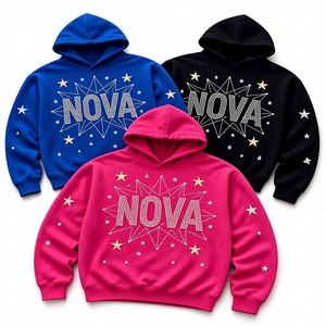 Sweat-shirt à capuche unisexe Nova en polaire surdimensionné avec strass, motif étoile scintillant, rose, bleu, noir, pour l'automne - Product Image 1