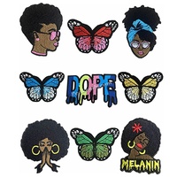 Écussons de créateur personnalisés Écusson de broderie de haute qualité pour vêtements chapeaux Afro Black Girl brodé au fer à repasser en gros