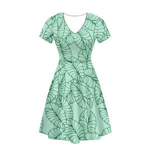 <span class=keywords><strong>Ropa</strong></span> de verano con estampado personalizado, Estilo Hawaiano suelto, estampado de hojas de Callo, Vestido de manga corta con cuello en V <span class=keywords><strong>para</strong></span> <span class=keywords><strong>mujer</strong></span>, falda de <span class=keywords><strong>fiesta</strong></span> y Club - Product Image 5