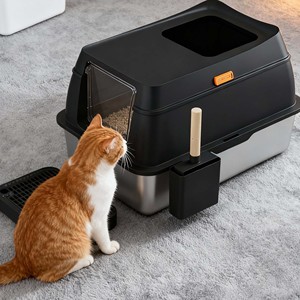 Hộp vệ sinh thông minh cho mèo XL 20L bằng thép không gỉ & nhựa, thiết kế kín hoàn toàn, kèm bàn đạp & bộ xúc, dung tích 10kg cát - Product Image 6