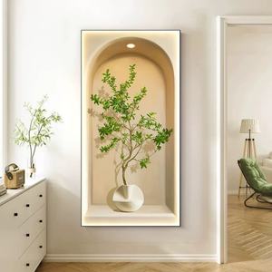 Décoration de salon moderne, décoration de porche, peintures en porcelaine cristalline à impression HD, peinture décorative végétale, lumière LED - Product Image 3