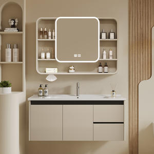 Mueble de baño moderno minimalista para colgar en la pared con lavabo integrado, mueble de baño de lujo ligero con encimera. - Product Image 1