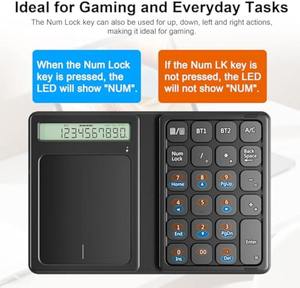 Portable Financial Accounting Foldable Bluetooth Wireless Numeric Keypad with Display Calculator & Touchpad - Product Image 2