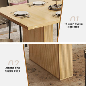 Rectangular Solid Wood Dining Table for 2 People Large Modern Farmhouse Dining Room Furniture with Grooved Wood-Strip Base - Product Image 5
