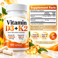 Capsules de Vitamine D3+K2 à Marque Blanche OEM, 1000 UI/45 µg, 60 Capsules Végétales, Soutien Nutritionnel pour la Santé des Os, des Dents et du Système Immunitaire