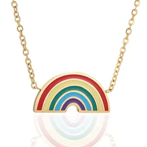 2023 Hot sale Cute Rainbow Necklace for Women Girls Stainless Steel Enamel Rainbow Jewelry Wholesale SN1047
