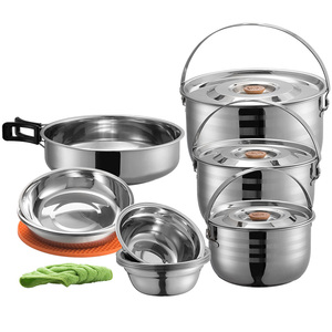 Outdoor <span class=keywords><strong>Camping</strong></span> And Mountaineering Cooking Pot Set Stainless SteelMultifunctional 8-Person Picnic Set Stainless Steel Pot - Product Image 2