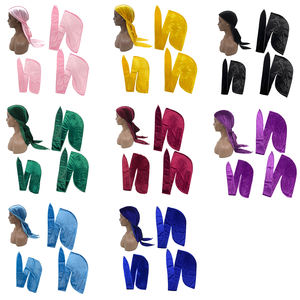 卸売ピンクベルベットエスニックバンダナメンズストレッチヘッドラップ砕波付きドゥーラグ - Product Image 5