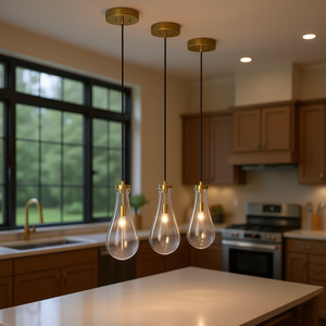 Lustre moderne en forme de goutte de pluie en laiton E26 LED pour îlot de cuisine, lumière blanc chaud 2700K - Product Image 2