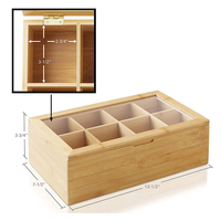 Boîte à thé en bambou avec couvercle magnétique, boîte de rangement pour thé, coffre en bois avec 8 compartiments, boîte à thé avec fenêtre en verre