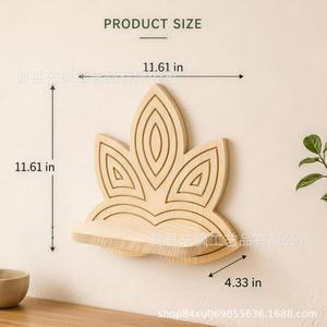 Solid Wood Wall Mounted <b>Shelf</b> Lotus Shape Single Layer Storage <b>Rack</b> For Living Room Bedroom Hallway - Product Image 2