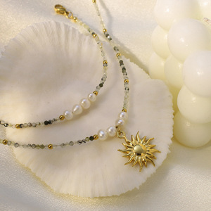 European American Sunflower Pendant Pearl Necklace Bohemian Style Clavicle Chain For Women Party Jewelry - Product Image 4