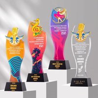 Trophée en cristal personnalisé en gros, récompense musicale et de danse, emblème en métal doré gravé, prix du gagnant en cristal transparent avec base noire, logo OEM