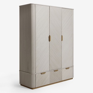 <span class=keywords><strong>Armario</strong></span> Moderno Personalizado en Gris Claro, Madera Maciza con Acabado en Melamina, con Cajones, Diseño Acanalado, Mueble de Almacenamiento - Product Image 4
