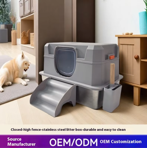 Toilette pour chat surdimensionnée en acier inoxydable conception anti-éclaboussures, bac à litière de luxe fermé et facile à nettoyer, fournitures pour animaux de compagnie personnalisées en gros - Product Image 3