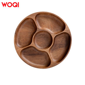 WOQI moderno rotondo vassoio da portata in legno all'ingrosso vano in legno piatto sostenibile diviso in legno antipasto e piatto da Dessert - Product Image 1