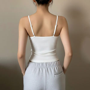 Camiseta sin Mangas de Punto Estilo Francés con Ribete de Encaje, Cuello en V Profundo, Corte Ajustado, Color Sólido, para Mujer, Primavera Verano, Capa Base - Product Image 3