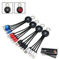 Cadeaux d'affaires : Câble micro USB tressé 3-en-1 avec logo LED, gaine TPE, chargeur lumineux et porte-clés multifonction