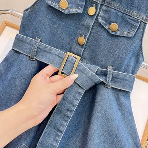 Abito Estivo 2026 da Ragazza Stile Cowboy con Bordo Irregolare, Canotta Senza Maniche e Cintura in Vita per Bambine di Mezza Età - Product Image 6