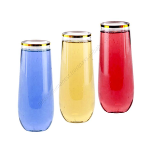 Vente en gros DD1049 Verres à vin sans pied en plastique incassable pour fêtes et mariages, avec bord doré, pour cocktails et champagne - Product Image 1