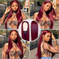 Perruque frontale en dentelle HD 13x4 13x6 couleur bordeaux 99J, cheveux humains vierges indiens bruts, sans colle, lisses, vente en gros