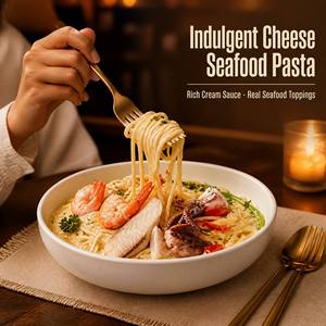 Spaghetti surgelés au fromage et aux fruits de mer de notre usine chinoise pour la restauration, les buffets d'hôtels, l'OEM, les marques privées, l'exportation et l'importation en gros de produits de la mer. - Product Image 2