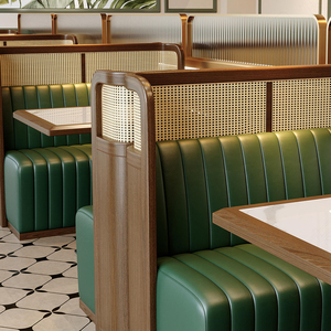 Commercial Coffee Shop Fast Food square Cafe Leather Round Wood Restaurant <strong>Bench</strong> Sofa Furniture Booth Seating <strong>Table</strong> Chair <strong>Set</strong> - Product Image 1
