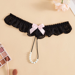 Ding Zhi mei ชุดชั้นในเซ็กซี่สำหรับผู้หญิงยกสูงต่ำประดับมุกลูกไม้สีดำ - Product Image 1